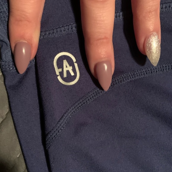 Blue full length leggings with mesh detail, sz Lg - Picture 2 of 4